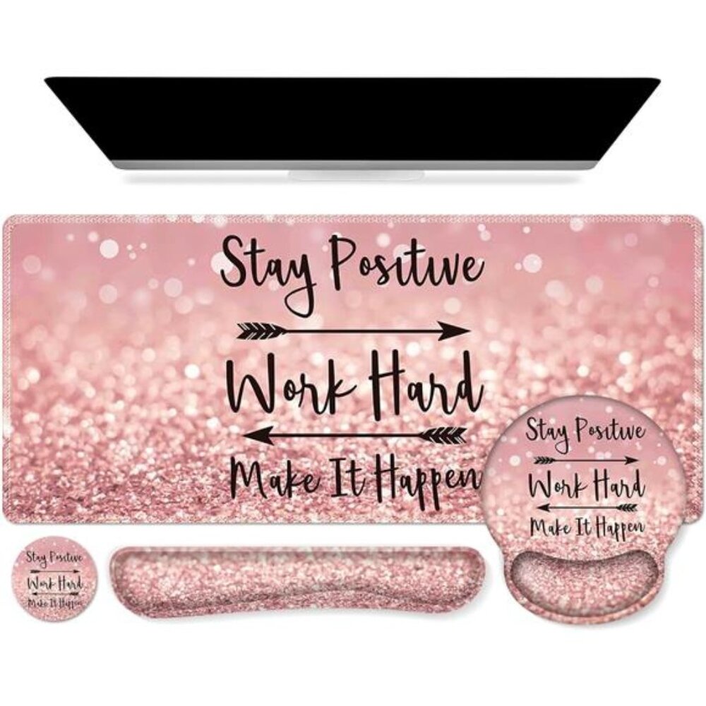 Mouse Pad,Large Pink Desk Mat, 4in1 XXL Mousepad + Keyboard Wrist Rest